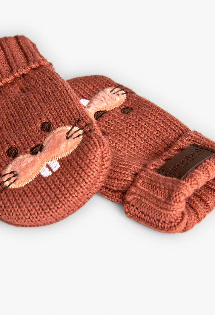 Orange Baby-Strickhandschuhe