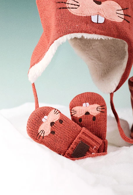 Orange Baby-Strickhandschuhe