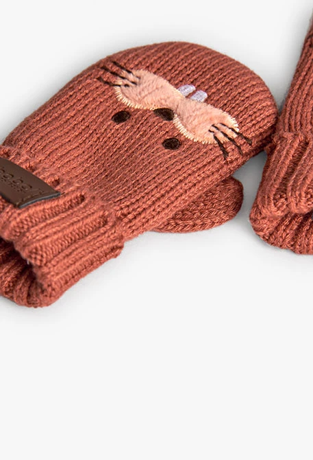 Baby knitted orange gloves
