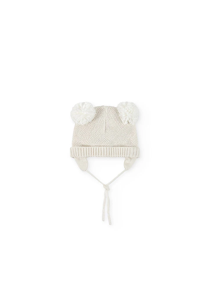Bonnet bébé blanc avec pompons
