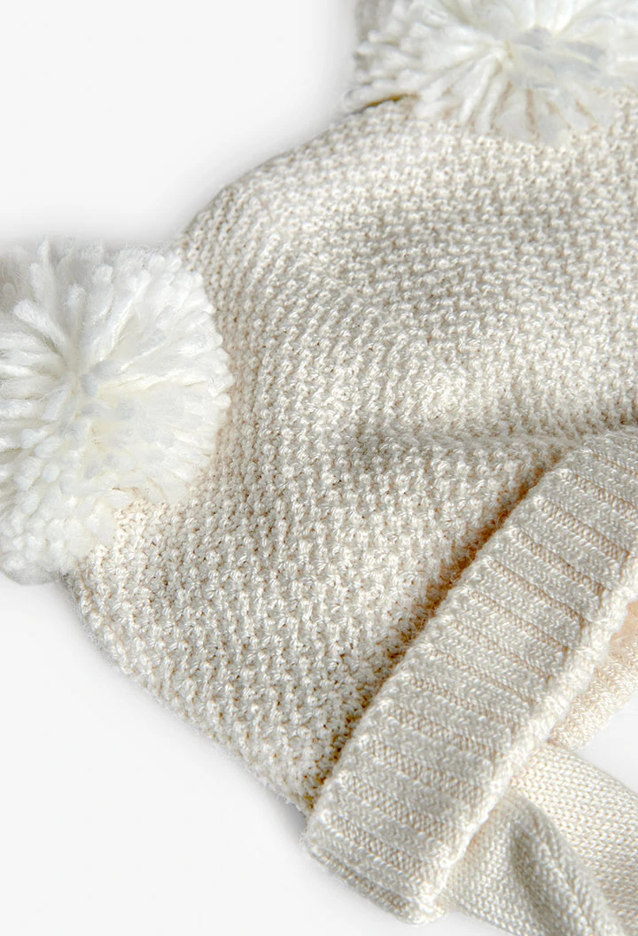 Bonnet bébé blanc avec pompons