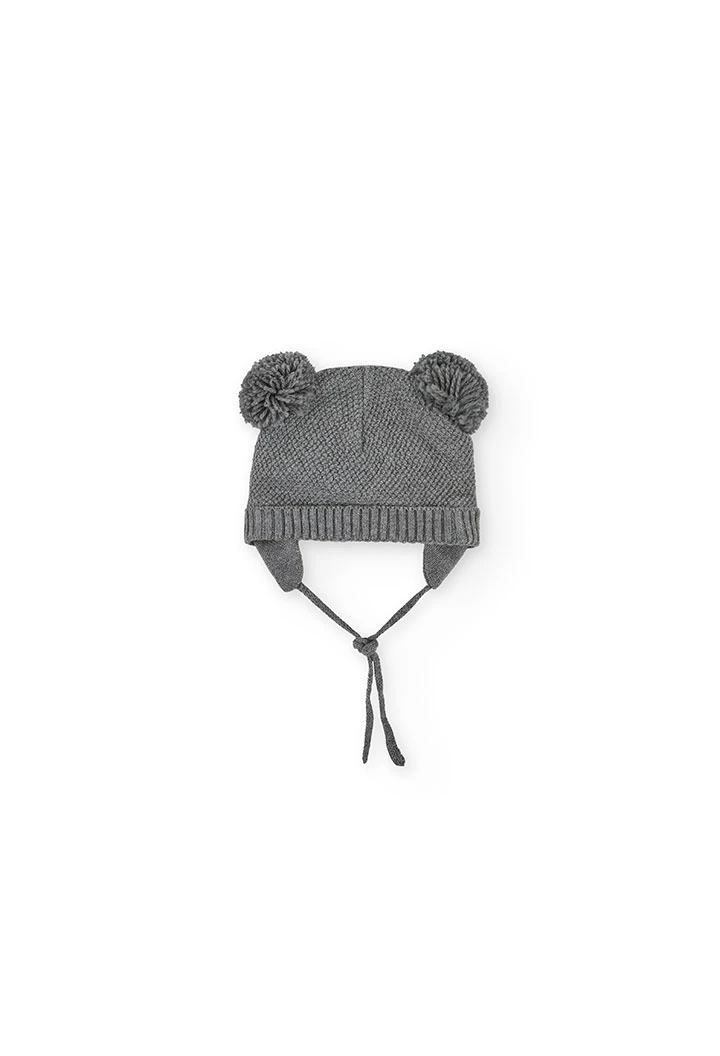 Bonnet gris pour bébé avec des pompons