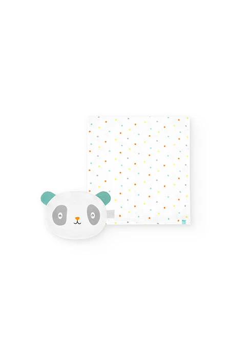 Pack de manta y doudou para bebé unisex en blanco