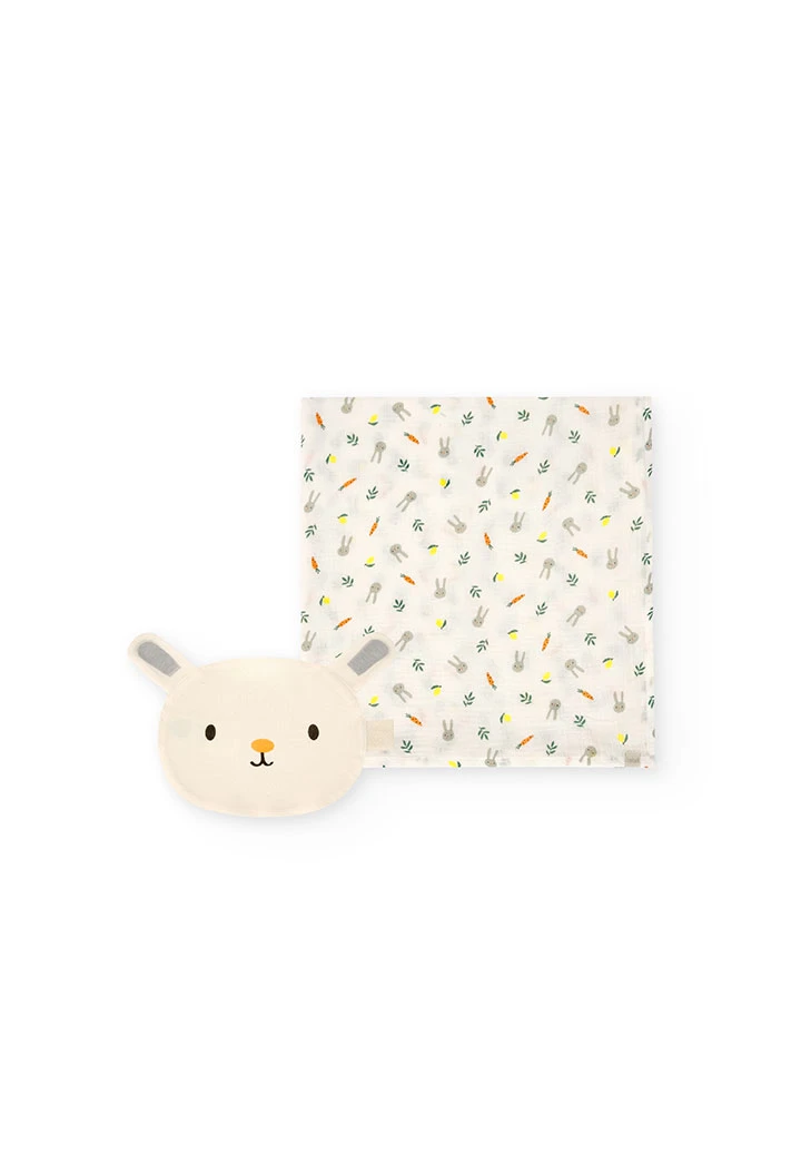 Pack de manta y doudou para bebé unisex en color blanco con estamapado