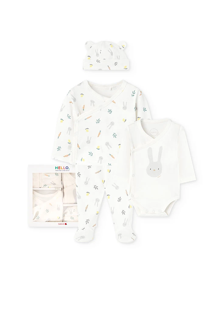 Pack de punto para bebé unisex en color blanco con estampado