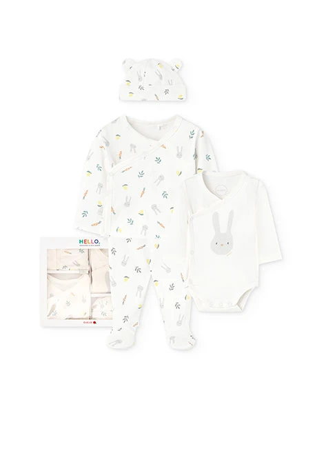 Pack de punto para bebé unisex en color blanco con estampado