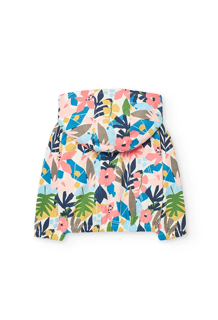 Casaco de felpa para bebé menina com estampado de flores.