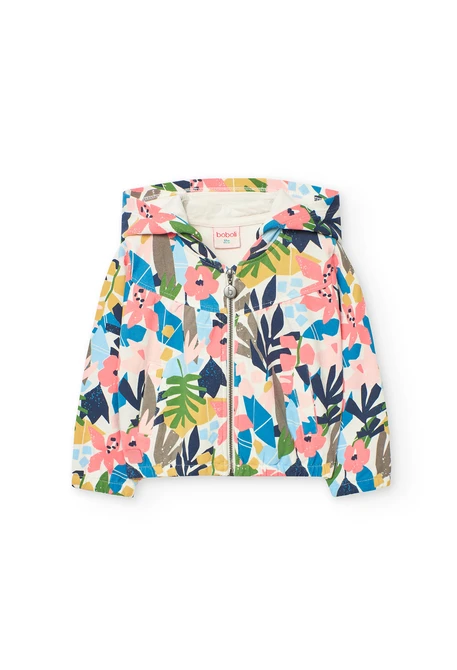Casaco de felpa para bebé menina com estampado de flores.
