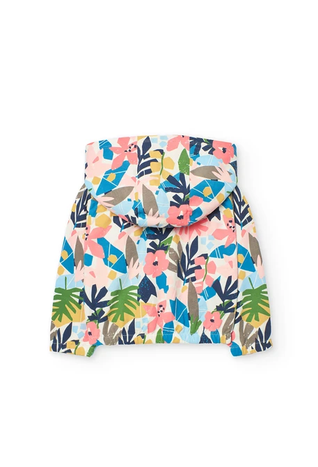 Casaco de felpa para bebé menina com estampado de flores.