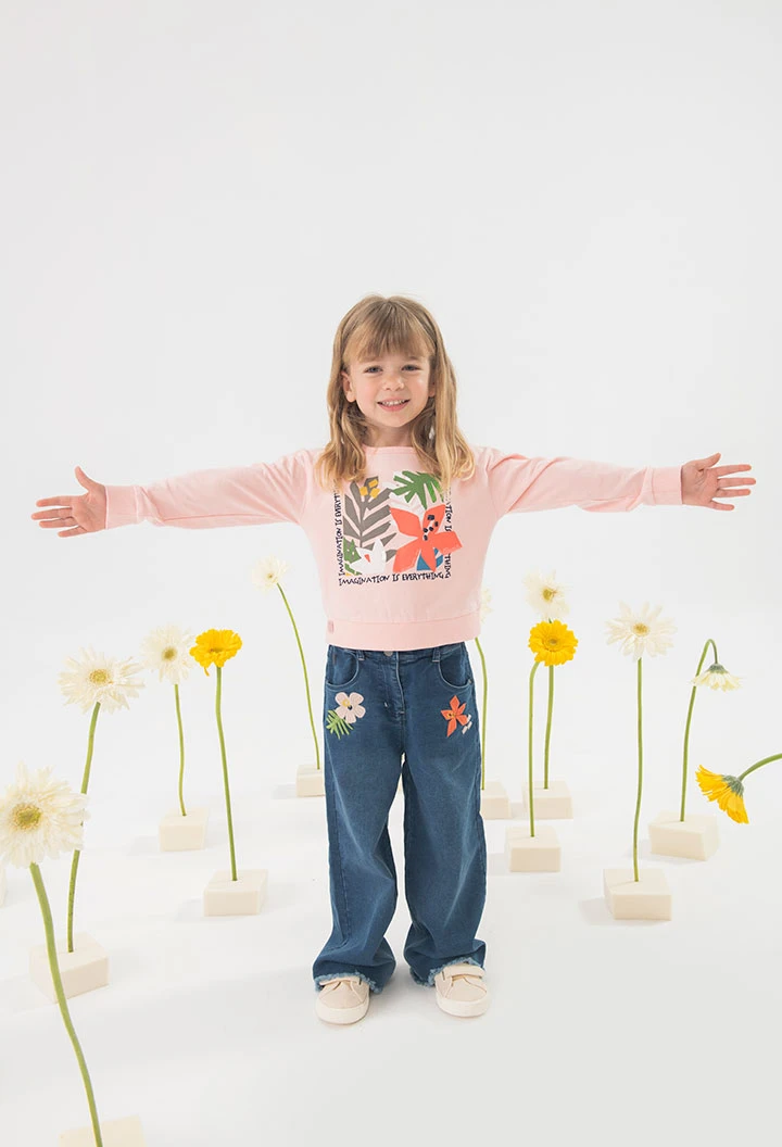 Pantalon en maille pour bébé fille de couleur bleue avec broderie
