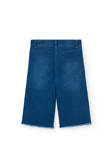 Pantalón de punto para bebé niña en color azul con bordado