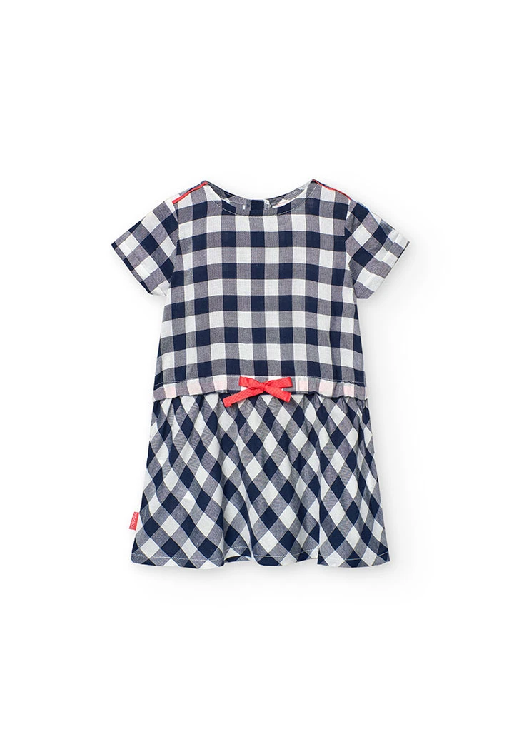 Vestito in viscosa per bambina con motivo a quadretti in colore navy.