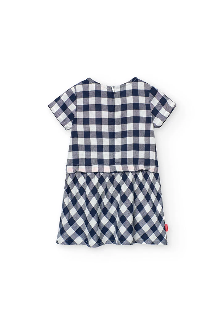 Vestito in viscosa per bambina con motivo a quadretti in colore navy.