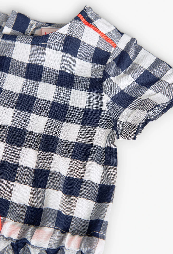Vestito in viscosa per bambina con motivo a quadretti in colore navy.