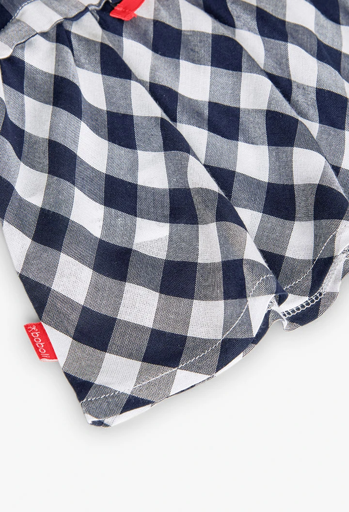 Vestito in viscosa per bambina con motivo a quadretti in colore navy.