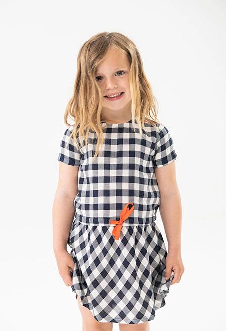 Vestido de viscose para bebé menina com design de quadros em cor navy