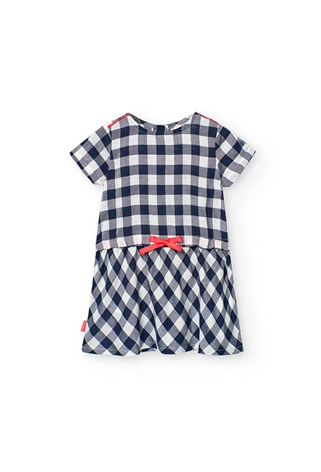 Vestido de viscosa para bebé niña con diseño de cuadros en color navy