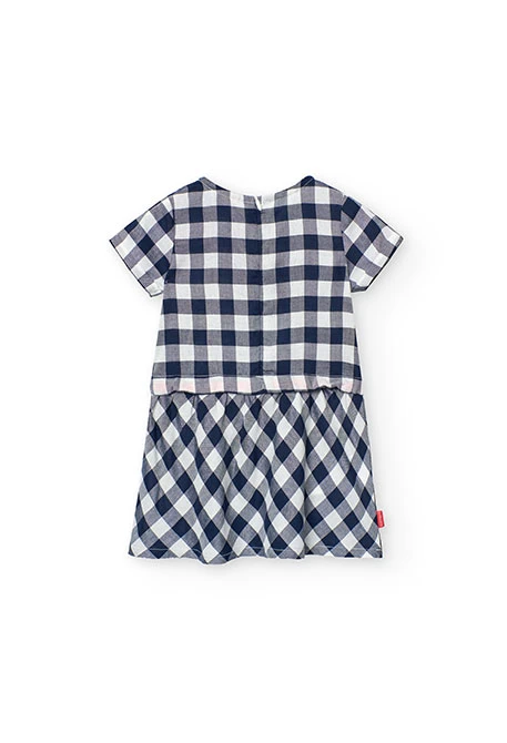 Vestido de viscosa para bebé niña con diseño de cuadros en color navy