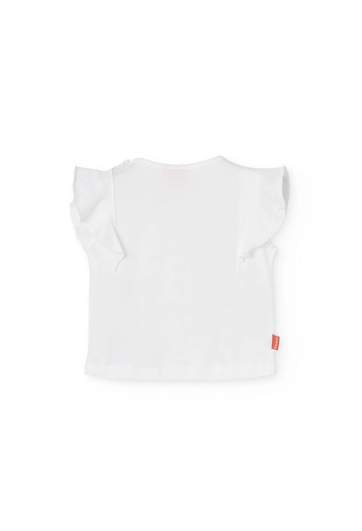 Maglietta in maglia per bambina in colore bianco con stampa grafica.