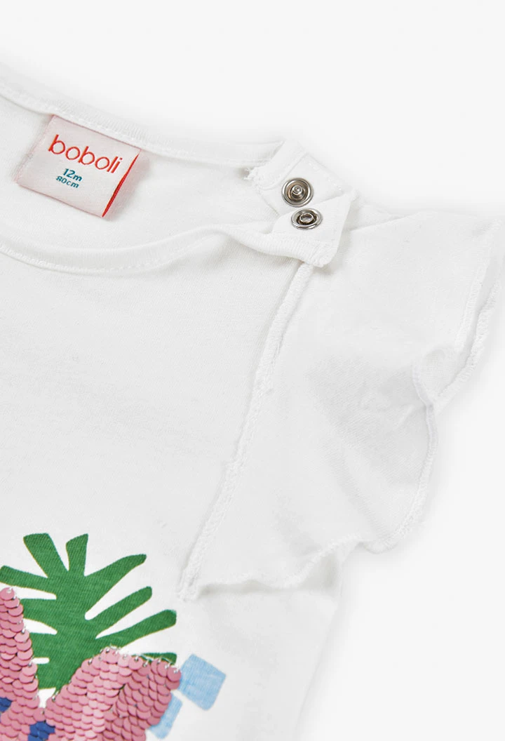 Maglietta in maglia per bambina in colore bianco con stampa grafica.