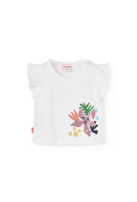 Maglietta in maglia per bambina in colore bianco con stampa grafica.