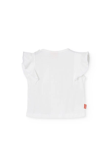 Maglietta in maglia per bambina in colore bianco con stampa grafica.