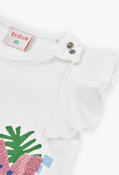 Maglietta in maglia per bambina in colore bianco con stampa grafica.