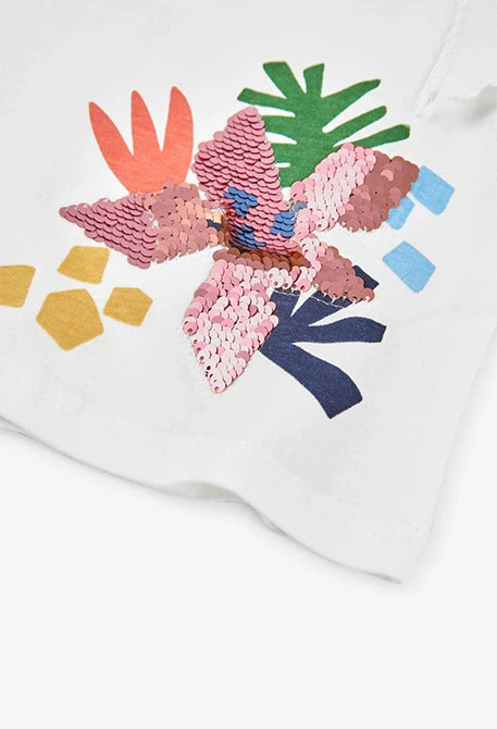 Maglietta in maglia per bambina in colore bianco con stampa grafica.