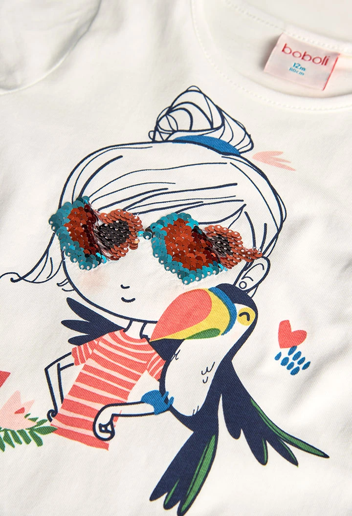 Camiseta de punto para bebé niña en color blanco con diseño divertido