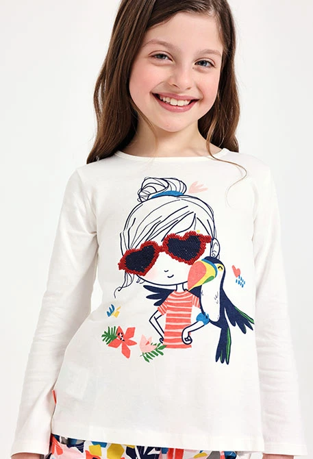 Maglietta in maglia per bambina in colore bianco con design divertente