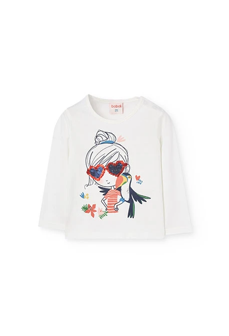 Camiseta de punto para bebé niña en color blanco con diseño divertido