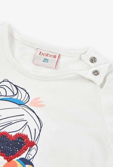 Camiseta de punto para bebé niña en color blanco con diseño divertido