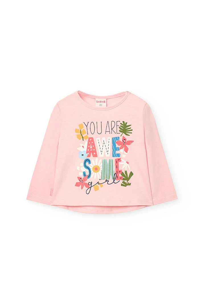 Conjunto de t-shirt e leggings de malha para bebé menina em cor-de-rosa com estampado