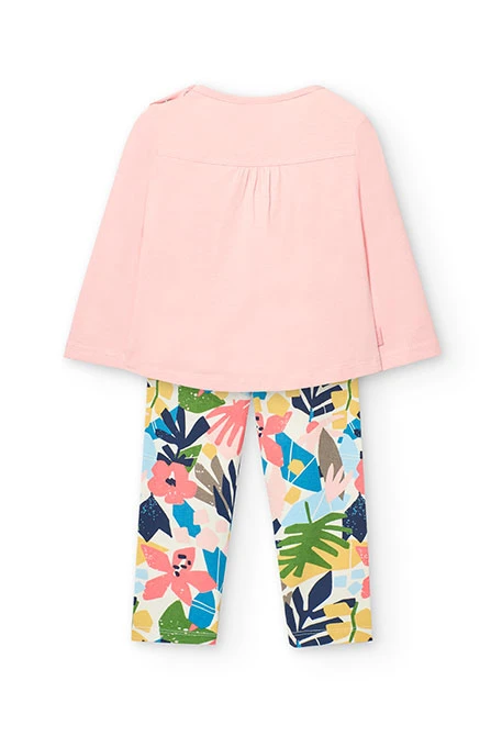 Conjunto de t-shirt e leggings de malha para bebé menina em cor-de-rosa com estampado