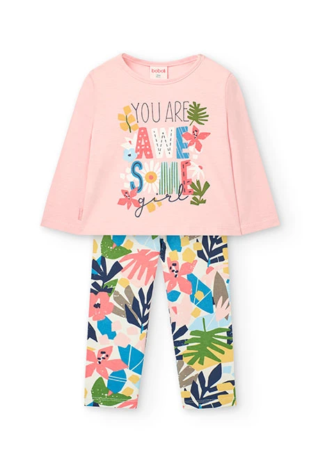 Conjunto de camiseta y leggings de punto para bebé niña en color rosa con estampado