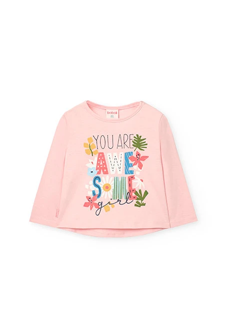 Conjunto de t-shirt e leggings de malha para bebé menina em cor-de-rosa com estampado
