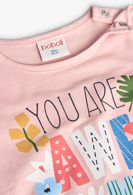 Conjunto de t-shirt e leggings de malha para bebé menina em cor-de-rosa com estampado