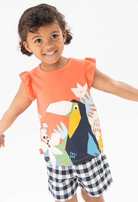 Bermudas de viscose para bebé menina com design de quadrados