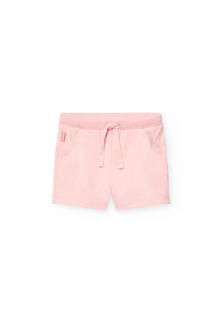 Set di maglietta e pantaloncini in maglia per neonata nei colori blu navy e rosa.