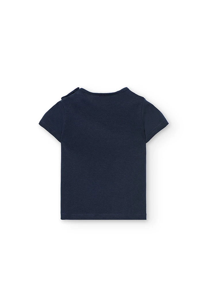 Set di maglietta e pantaloncini in maglia per neonata nei colori blu navy e rosa.