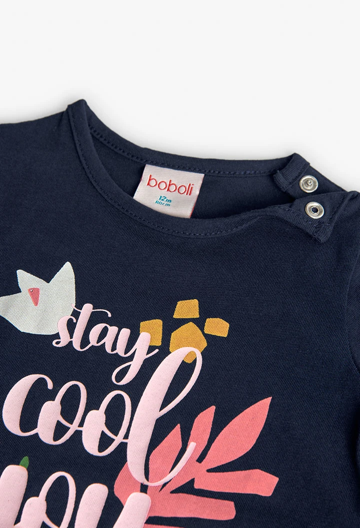 Set aus T-Shirt und Strickshorts für Baby-Mädchen in Marineblau und Rosa.