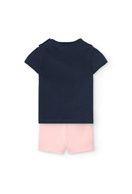 Conjunt de samarreta i pantalons curts de punt per a nadó nena en color blau marí i rosa.