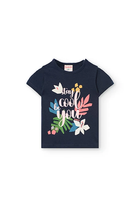 Conjunto de camiseta y short de punto para bebé niña en color azul marino y rosa