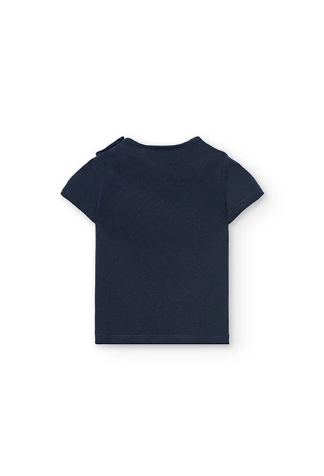 Conjunto de camiseta y short de punto para bebé niña en color azul marino y rosa
