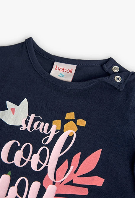 Conjunto de camiseta y short de punto para bebé niña en color azul marino y rosa