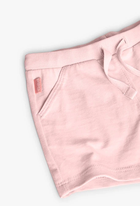Conjunt de samarreta i pantalons curts de punt per a nadó nena en color blau marí i rosa.
