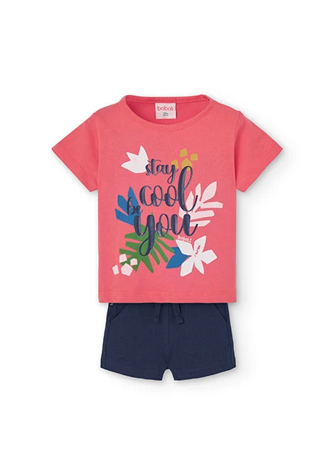 Conjunto de camiseta y short de punto para bebé niña en color rojo