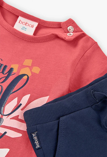 Conjunto de camiseta y short de punto para bebé niña en color rojo