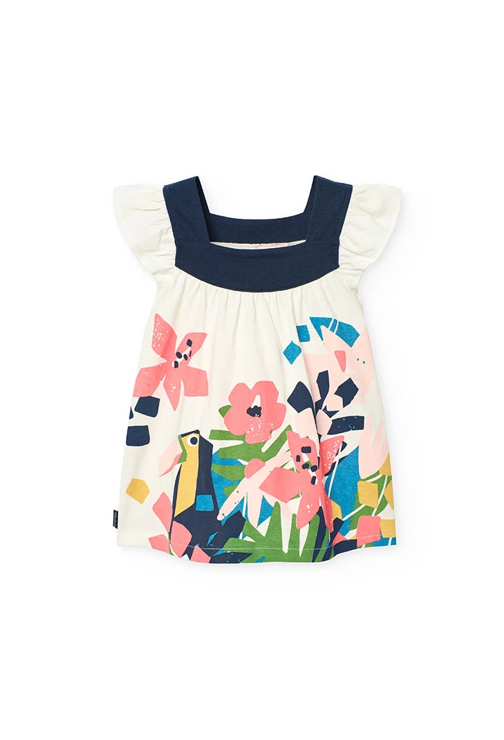 Abito in maglia per neonata di colore bianco con motivo floreale