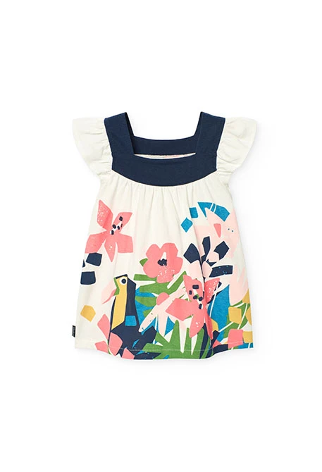 Abito in maglia per neonata di colore bianco con motivo floreale